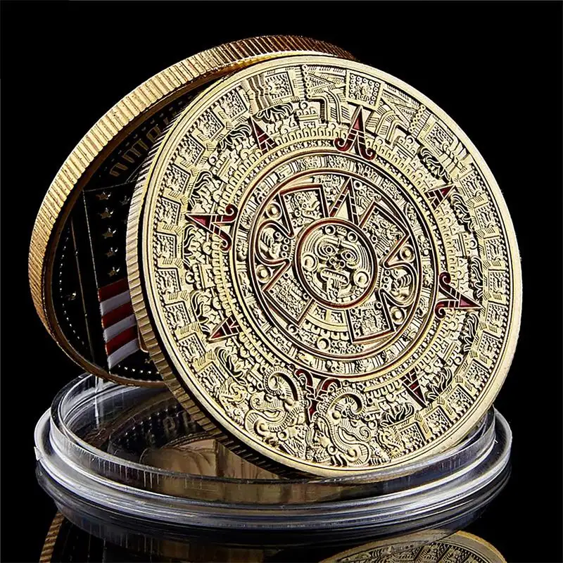 На заказ Мексика Майя ацтекский календарь искусство пророчество культура 40 мм сувенир золотые монеты коллекционные вещи высшее качество