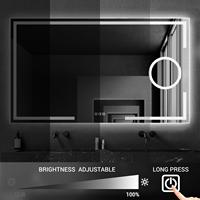 Miroir de salle de bain d'hôtel moderne rectangulaire éclairé par LED, avec cadre en alliage d'aluminium, fonction anti-buée tactile, décoration personnalisée