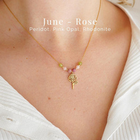 Collier personnalisé en acier inoxydable anti-ternissement avec pendentif fleur des 12 mois de naissance et pierre de naissance en cristal naturel, cadeau pour femme