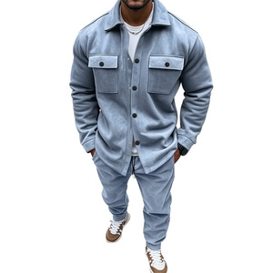 Sınır ötesi artı boyutu moda Set dış ticaret trendi erkek sonbahar düğmesi süet rahat ceket pantolon iki parçalı Set - Product Image 6