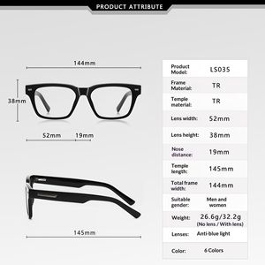 Monture TR90 carrée légère OEM, anti-lumière bleue, noire, unisexe, vente en gros, haute qualité, logo personnalisé - Product Image 5