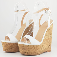 Sandales compensées à plateforme pour femmes, à bout ouvert, motif grain de bois, à boucle, à enfiler, à talon haut, pour l'été, pointues, pointure 34-45