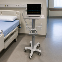 Chariot médical réglable en hauteur en alliage d'aluminium avec panier métallique pour équipement de surveillance en clinique et hôpital