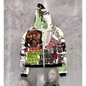 Sudadera con capucha y cremallera, personalizada con estampado en relieve, de algodón sólido, oversize, unisex, para invierno, estilo urbano. - Product Image 1