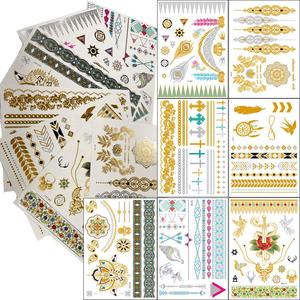 Adesivo Intelligente Ecologico Non Tossico per Tatuaggi Temporanei, Design Floreale Oro Argento Flash <span class=keywords><strong>Henna</strong></span> Certificato Sicuro Guangdong - Product Image 1