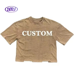Camiseta Corta de Algodón 100% Tejido con Dobladillo Irregular y Hombro Caído, Estilo Vintage Casual de Media Manga para Verano - <span class=keywords><strong>Moda</strong></span> Urbana - Product Image 3