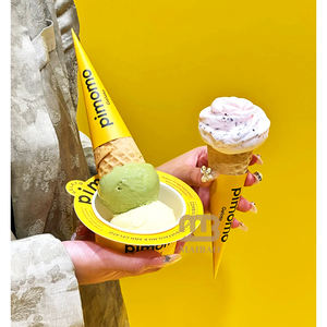 Tienda de postres con impresión amarilla personalizada para llevar taza de helado para llevar servicio suave Bingsu yogur <span class=keywords><strong>Gelato</strong></span> taza de papel de helado con cono - Product Image 3