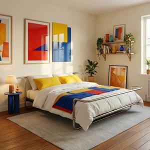 Modern Stainless Steel Portable Foldable Durable Adjustable Double <strong>Bed</strong> Frame for Bedroom <strong>Home</strong> Use - Product Image 1