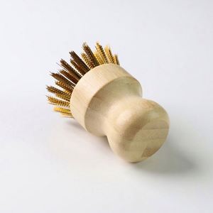 Bamboo Handle Copper Bristle Grill <b>Brush</b> Restaurant Cooking Cleaner Tool BBQ Scrubber with Laser Engraved Logo - Product Image 5