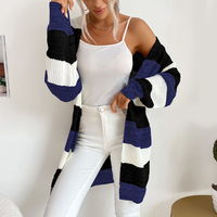 Pulls en tricot décontractés à manches longues et à devant ouvert pour femmes, style kimono rayé avec poches