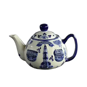 代尔夫特陶瓷蓝白石器茶壶蓝白水壶陶瓷茶壶南瓜茶壶