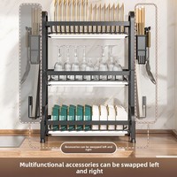 Étagère à vaisselle et bols multi-niveaux en métal avec égouttoir, organisateur de comptoir moderne pour la cuisine
