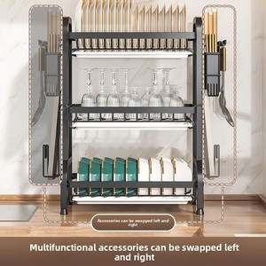 Multi-Layer Metal <strong>Dish</strong> &amp; Bowl <strong>Rack</strong> with Drain Shelf, Modern Countertop Organizer for Kitchen - Product Image 4