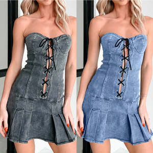 Top Corto <span class=keywords><strong>de</strong></span> Mezclilla Vintage Retro para Mujer, Vestido <span class=keywords><strong>Sexy</strong></span> <span class=keywords><strong>de</strong></span> Talle Bajo con Cordones, Estilo Occidental Y2K, Atuendo <span class=keywords><strong>de</strong></span> <span class=keywords><strong>Vaquera</strong></span> a la Moda para el Verano - Product Image 4