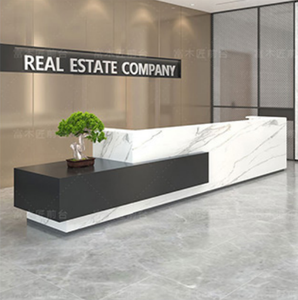 Modern Lacquer Reception Desk White Finish Black Trim LED Light Reception Counter Office Lobby Hotel Beauty Salon - Product Image 1
