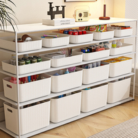 Boîte de rangement rectangulaire en plastique écologique avec couvercle en bambou et poignée, empilable, moderne, pour maquillage, vêtements, jouets