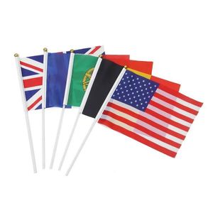 Customizable 100% Polyester Custom Logo Small Mini Handheld Stick <b>Flag</b> Hand Held Waving <b>Flag</b> With Plastic or Wood Pole - Product Image 2