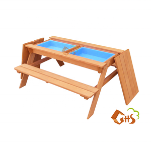 Table en bois de sapin avec parapluie en tissu et <span class=keywords><strong>bac</strong></span> <span class=keywords><strong>à</strong></span> <span class=keywords><strong>sable</strong></span> en plastique pour bassin d'<span class=keywords><strong>eau</strong></span> - Product Image 1