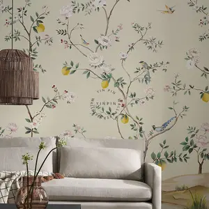 Decorazione della casa della carta da parati 3d della pianta del murale dell'uccello e del fiore di stile cinese