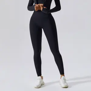 Set Pakaian Olahraga Yoga Wanita, Pakaian Olahraga Kebugaran Lengan Panjang, Legging Pinggang Tinggi, 2 Potong