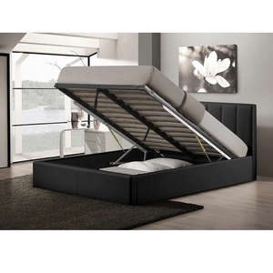Upholstered Metal and Wood <strong>Bed</strong> <strong>Frame</strong> with Gas Lift Black <strong>Faux</strong> <strong>Leather</strong> Queen Storage <strong>Bed</strong> - Product Image 1
