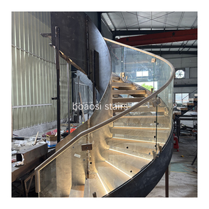 <span class=keywords><strong>Escalier</strong></span> courbé sur mesure en acier inoxydable et bois, avec travail métallique artistique, pour villa intérieure et hall d'entrée de sous-sol - Product Image 6