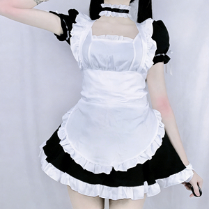 Abito da cameriera con volant bianco e nero, stile Lolita, costume cosplay, set per gioco di ruolo anime, stile anime giapponese originale, Kasugano Dome <span class=keywords><strong>Maid</strong></span> - Product Image 1