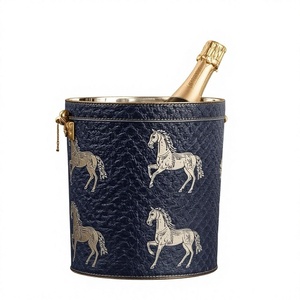Luxury Horse Pattern Champagne <b>Ice</b> <b>Bucket</b> Wine Cooler Faux Leather Decorative Bar <b>Table</b> Bottle Holder Gift - Product Image 1