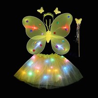 Ailes de papillon lumineuses avec jupe tutu Ensemble de costumes papillon aile d'ange pour filles Accessoires de scène ailes de fée lumineuses
