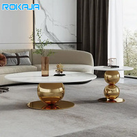 Ensemble de tables basses de salon au design moderne, base sphérique en métal doré de luxe, table basse pour hôtel, appartement, ensemble de tables à thé