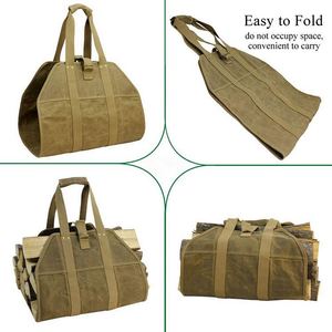 BSCI Factory Large <b>Log</b> Carrier Waxed Canvas <b>Log</b> Tote Bag Indoor Fireplace Firewood Totes <b>Holders</b> Round Woodpile Rack Fire Wood - Product Image 2