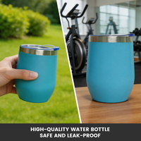 Vaso de Vino con Aislamiento de Doble Pared de Acero Inoxidable de 12 oz con Logotipo Personalizado, Recubrimiento en Polvo con Forma de Huevo y Tapa de Plástico
