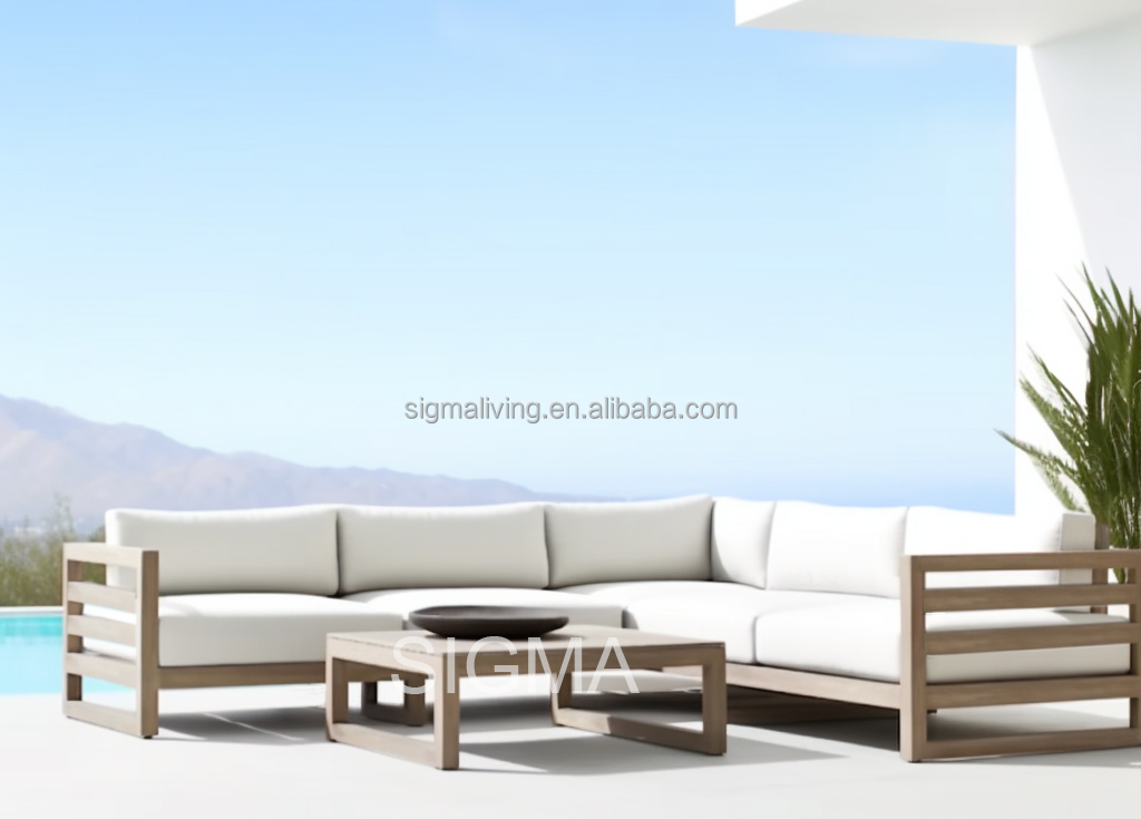 Factory Custom Patio Luxury Waterproof All Weather Garden Sofa Set Outdoor Solid Wooden Furniture Teak Sofa