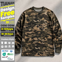 T-shirt décontracté pour homme TianAn Custom 100% coton, style streetwear, imprimé camouflage intégral, coupe oversize, manches longues, col rond, épaules tombantes