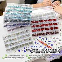 Lot de 24 grilles de strass en verre pour ongles, formes variées, diamants à dos plat, breloques 3D scintillantes pour ongles, fournitures de manucure DIY en gros