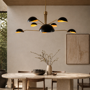 Lustre Sputnik multi-bras Art Déco, abat-jour en métal noir et or, luminaire suspendu pour salle à manger résidentielle, éclairage de projet - Product Image 3