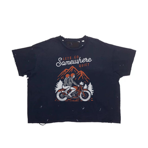 Camiseta Personalizada de 200 g/m², 100 % Algodón, Estilo Vintage, Desgastada, con Gráficos para Hombre, con Efecto Decolorado, Dobladillo Deshilachado, Estilo Urbano - Product Image 1