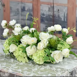 装飾結婚式シルクテーブルアレンジメントフラワーローランナー緑の花輪