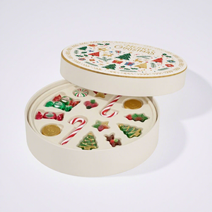 Boîte Cadeau Ronde de Noël pour Bonbons avec Design Festif et Construction Rigide en Carton Ivoire pour Cadeaux de Fêtes - Product Image 2