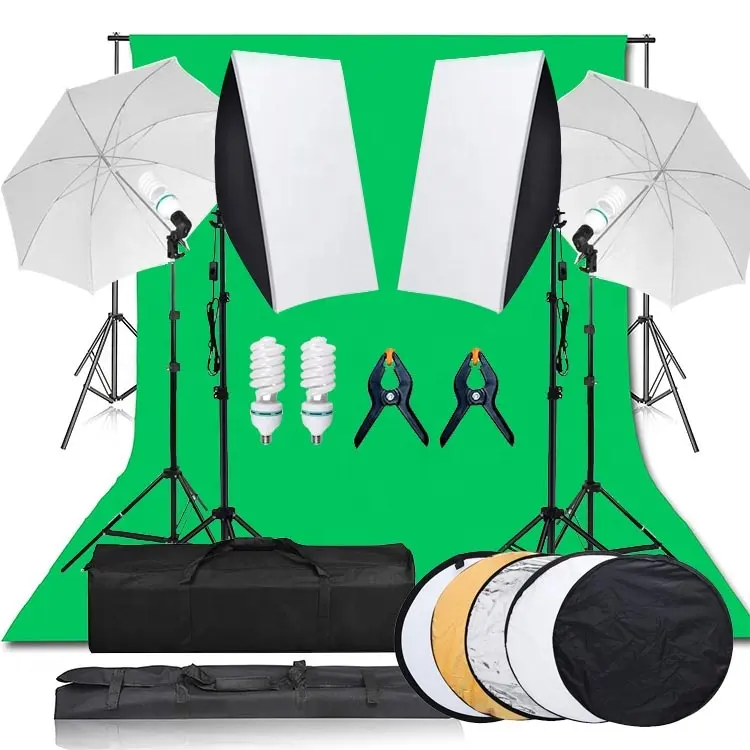 6.5x10ft Photography Video Studio Lighting Kit Umbrella Softbox Set with Backdrop and 5 in 1 Reflector
