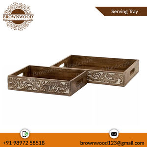 Premium Burnt Antique Mango Wood Carved Tray for Serving Set of 2 High Quality Wooden Tray <b>Indian</b> Manufacturer and Exporter - Product Image 3