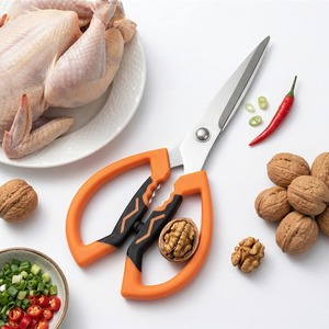 Stainless Steel <b>Kitchen</b> <b>Scissors</b> Orange Black Straight Head Multi Functional For Home Use - Product Image 3