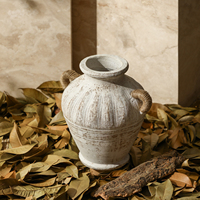 Vase en terre cuite à large ouverture, style Wabi-Sabi, fait main, écologique, pour mariage, décoration de la maison, vase à fleurs de table, poignées en corde de paille