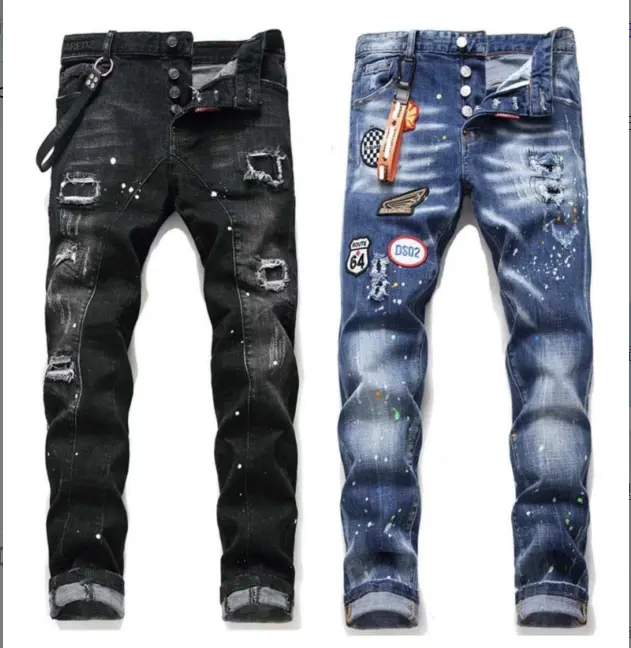 Individuality Fashionable Ripped Denim Custom Jeans Men Ripped Hip Hop Straight Men Jeans Pants
