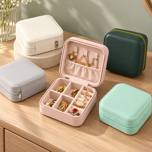 Custom Logo Portable Jewelry <b>Storage</b> Case Pu Leather Square Travel Jewellery Organizer Box for Earring Ring <b>Necklace</b> Bracelet - Product Image 1