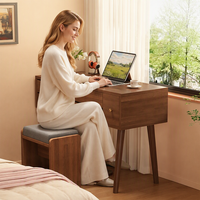 Table de toilette en bois massif 2026, design à rabat, table de chevet moderne et minimaliste, bureau de maquillage compact pour chambre à coucher, miroir intégré, idéal pour les petites maisons