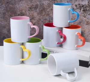 Two-tone Heart Handle <b>Ceramic</b> Mug, Colorful Coffee <b>Cup</b> with Heart Handle - Product Image 2