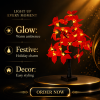 Lampu Motif Bunga Poinsettia Natal LED 24 Kepala untuk Dekorasi Rumah dan Acara Liburan