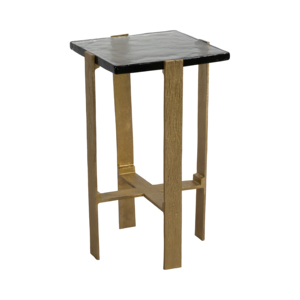 Table d'appoint fine avec plateau noir et base dorée pour la décoration intérieure, table de chevet, chambre à coucher, salon - Product Image 1