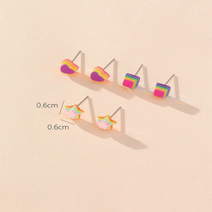 Rainbow Heart Star <b>Square</b> Stud Earrings <b>Set</b> For Students Gift Fashion Jewelry - Product Image 2